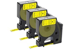 UniPlus Cinta de Etiquetas Compatible para Dymo D1 9mm 40918 S0720730 Negro sobre Amarillo para Dymo Labelpoint 100 150 200 250 300 LabelManager 160 280 300 360D 420P 450D 500TS 120P PnP Paquete de 3