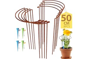 KAZITOO Large 50cm Rusty Bow Plant Support Stakes, Half Round Natural Rust Flower Support Ring Cage Frame with 4 Self Watering Spikes, Rusted Metal Interlinking Garden Border for Peonies, Hydrangea(8,50x27cm)