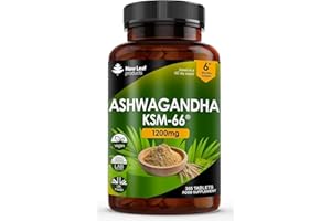 NEW LEAF PRODUCTS Ashwagandha KSM 66-365 (6 Months Supply) 1200mg Vegan Tablets Pure High Strength Root Extract - Ashwagandha KSM Tablets Supplement (not Capsules or Gummies) Non-GMO & UK Made (6 Months Supply)