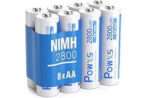 POWXS AA Rechargeable Batteries 2800mAh Ni-MH AA Batteries, 1200 Cycles Low Self-Discharge High Capactiy & Durable, Pack of 8
