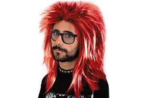 MIVAIUN Perücke Männer Rot Vokuhila 70er 80er Mottoparty Rockstar Bad Taste Party Proll Halloween Kostüm Party Beweig Perücken Party Cosplay Schwarz Rot Perücke Disco Hippie(Rot)
