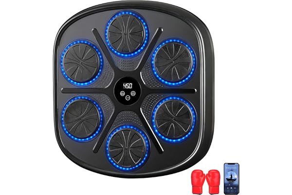 Silencomfort LED Machine de Boxe Musicale, Domicile électronique Cible Intelligente Bluetooth Musique équipement, dentraînement, Murale Hauteur d'installation réglable, avec Gants, Adultes et Enfants