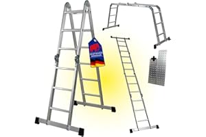 ‎PROREGAL PROREGAL Sprossen-Mehrzweckleiter MULTISTEP, 4-teilig Aluminium, 4x3 Sprossen, bis zu 3,5m Höhe, Traglast 150kg, Arbeitsgerüst Stehleiter Anlegeleiter