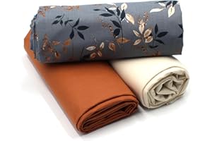 VmG-Store 1,5m Baumwollstoff Set Designstoff + 2x Uni farblich abgestimmt 100% Baumwolle Material Auswahl (Zarte Blätter Set25)