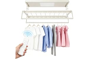 BAOCHADA Tvättställ tak, 220 V kompakt elektrisk torkställning utdragbar torkställning med fjärrkontroll och LED-lampa, takto