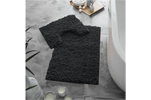GC GAVENO CAVAILIA Microfibre Bath Mats Sets For Bathroom 2 Piece - Pedestal Set Non Slip Quick Drying Shower Bath Mat, Water Absorbent Washable Toilet Rug - Black