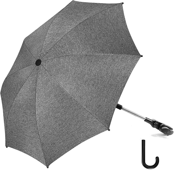 RIOGOO Sombrilla Universal para Cochecito 50+ UV Protección Solar para Bebés con Manija de Paraguas para Silla de Paseo y Buggy - Gris - 1