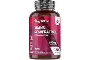 WEIGHTWORLD Trans Resveratrol con Quercetina 550mg - 120 Cápsulas de un 98% de Knotweed Japonés y Sophora Japonica - 4 Meses de Suministro - Apto para Veganos y Sin Gluten
