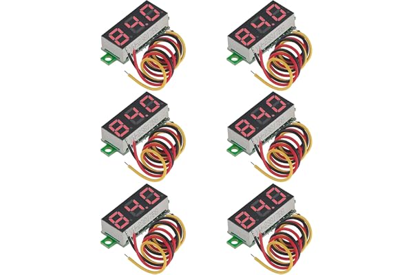 GTIWUNG 6 Pièces Mini Voltmètre, Numérique DC Voltmètre 0.28 Pouce, Panneau 0-100V DC 3 Fils Testeur de Tension LED Affichage, Mini Testeur de Jauge, Rouge