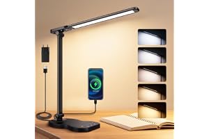 Caldarax LED-skrivbord, bord 5 färger och 10 ljusstyrkenivåer, USB-port/timer/beröringskontroll, ögonskydd LED-ljus för läsni