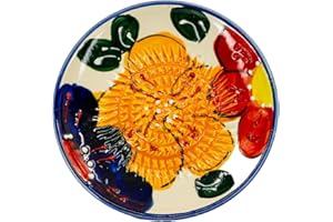 Kaladia Ceramiczny talerz-tarka – idealny do imbiru, parmezanu itd. – wzór: kolorowe kwiaty – średnica: 12 cm – ręcznie robione i malowane – wyprodukowano w Hiszpanii