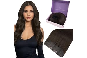 Fshine Extensiones Hilo Cabello de Natural 16 Pulgadas 40cm 80g Remy Hilo on Extensiones Marrón Oscuro Pelo Natural Color 2