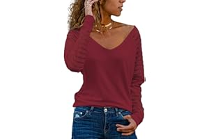 Homlan T-shirt à manches longues, col en V et rayures en mesh, coupe élégante, ample et décontractée, pour femme