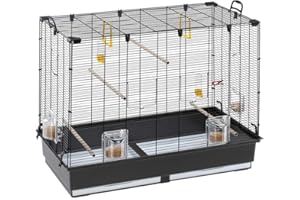 ‎FERPLAST Ferplast Vogelkäfig Piano 6, Wellensittich Käfig Exotenkäfig, inkl. Vogelspielzeug, Vogel-Futternapf, Vogel-Sitzstangen, Schwarz, 87 x 46,5 x h 70 cm.
