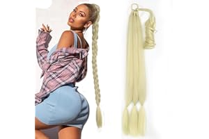NASHRIO Braid Extensions Pferdeschwanz Mit Gummiband，Gerade Umwickelter Pferdeschwanz Zöpfe, 80 cm Lang Ponytail Geflochten Kunsthaar Haarverlängerung für Damen Mädchen Pferdeschwanz,Gebleicht Blond