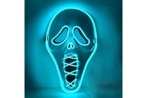 DONGZQAN Scream LED Mask With Multiple Light Modes, Ghostface Halloween Costume for Men, Adults, Kids, Boys - Anonymous Neon Mask Gift