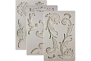 Musykrafties Moldes de silicona estilo barroco vintage, 3 unidades, diseño de querubín para pájaros, pergaminos inspirados en Art Deco