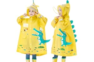 Fewlby Poncho de Lluvia Niños Niñas Chaqueta Impermeable Chubasqueros con Capucha Ligero Abrigos Impermeables Infantiles Reutilizable Traje de Lluvia