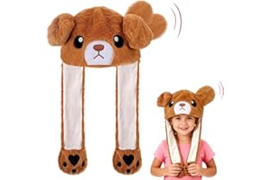 Hifot Kapelusz zwierzęcy z ruchomymi uszami, pluszowy zwierzę, poruszające się uszy, czapka dla dzieci dorosłych, zabawna czapka z klapą, nakrycie głowy na zimę, Halloween, Boże Narodzenie, karnawał