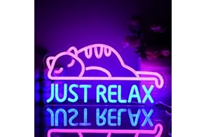 UExnkj-Y Chat Neon Sign Just Relax Enseigne au Néon Lettre Led Neon Animaux Neon Mural Alimenté USB Décoration Lumineuse Neon pour Magasin Chambre Bar Fête Décoration Murale Cadeaux de Vacances