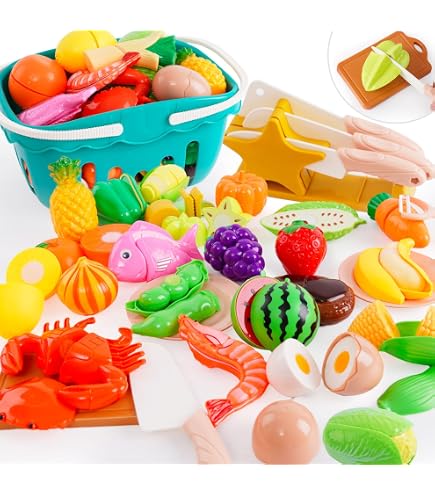 Cuisine Jouet Enfant 75 Pièces – Fruits Et Légumes à Découper, Jeu D'imitation éducatif Pour Les Petits De 3 à 5 Ans