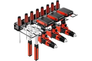 VEYFOLZIN.ST Werkzeugspeicher Wandhalterung Schlagbohrschrauber Werkzeugregal, Metall Schwere Garage Werkzeug Werkstatt Organizer mit seitlichem Schraubendreher-Gestell für Garage Werkstatt (Schwarz, Einreihe)