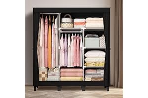 LOEFME Armadio pieghevole in tela, guardaroba portatile, montaggio rapido, 172 x 130 x 45 cm (Noir) (nero)