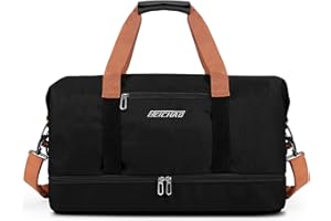 Vllcsla Sac de Weekend Homme Imperméable, 32,2 L, Sac de Sport de Voyage Homme Imperméable, Sacs de Week-End Grand avec Compartiment à Chaussures, Poche Humide, Sacs de Bagage pour Natation, Noir