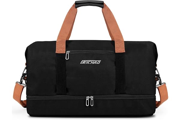 Vllcsla Sac de Weekend Homme Imperméable, 32,2 L, Sac de Sport de Voyage Homme Imperméable, Sacs de Week-End Grand avec Compartiment à Chaussures, Poche Humide, Sacs de Bagage pour Natation, Noir