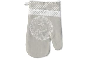 VETRINE INRETE Vetrineinrete® Guanto da forno Fantasia shabby chic in cotone con imbottitura guanto cucina isolante presina colori grigio beige 19x29 cm 753855 D60 (Beige)