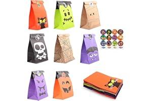 Mizijia Sacchetti di carta di Halloween, 24 pezzi Sacchetti Regalo di Carta Kraft per Caramelle, Feste di compleanno per bambini, omaggi, matrimoni, Halloween Regalo Festa