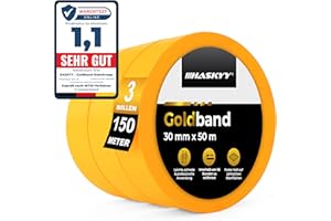 HASKYY Goldband Malerkrepp Kreppband 3x Malerband 30mm x 50m Profi Abdeckband Malertape Klebeband Washi Tape Gold Papiertape Selbstklebend