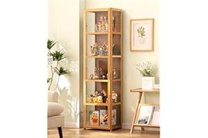 CHAANG vetrina espositiva vetrina soggiorno vetrinetta espositiva vetrina espositiva per collezionismo Telaio in bambù naturale, design a doppia porta, sigillato e antipolvere, facile da installare e facile