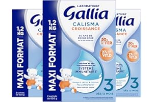 Laboratoire Gallia - Calisma Croissance 3ème âge - Lait en Poudre pour Bébé - Sans Huile de Palme - Lait Bébé dès 12 mois - Lot de 3x1,2kg