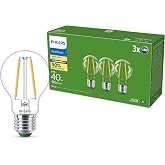 Philips Ultra Efficient LED Filament Bulb (Pack of 3), 2.3 W Equivalent to 40 W, E27, Warm Light 2700K, Energy Efficiency A