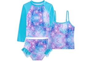 Belovecol Girls Swimming Costume 3-Piece Bathing Suit Long Sleeve Swimsuit with Ruffle Shorts Tankini Sets Beachwear 4-10 Years