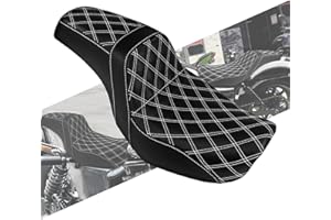 HCmotorku One-Piece Rider Passenger Seat 2-up Pillion Seat Cushion Fit For Harley Dyna Fat Bob FXDF Low Rider FXDL Street Bob FXDB Switchback FLD Wide Glide FXDWG 2006–2017 (White Stitching)