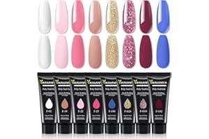 ‎WAKANIYA Poly Nail Gel Kit, 8 Farben Poly Nägel Gel Selber Set Quick Extension Building für Machen Nagelverlängerung Gel, Weiß Rosa Poly Farben Set für Anfänger Kunst Nagelset