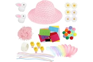 HUNIEE SULOLI Easter Bonnet Decorations Kit,Easter Hats to Decorate Make Your Own Easter Bonnet Easter Bonnet Hat for Kids Easter Bonnet Making Kit for Girls(Pink)