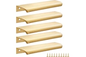 Malimali 5 Pack Modern Kitchen Cabinet Handles, 150mm Aluminum Bathroom Handles, Brushed Brass