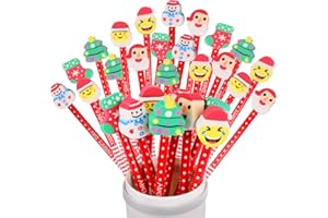 Unvtap Weihnachten HB Bleistift Set 30 Stück Bleistifte mit Radiergummi von Schneemann, Elch, Weihnachtsmann, Weihnachten Bleistifte, Bleistift mit Radiergummi für Kinder Geschenke Tasche Füller