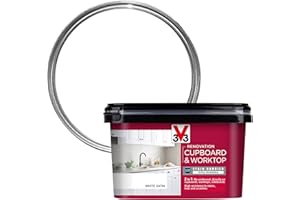V33 Renovation Cupboard & Worktop Paint - No Undercoat Needed - High Resistance To Water Stains & Scratches - Ultra Washable - White Satin 2L