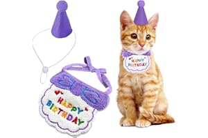 Kaket Cat Birthday Outfit, Puppy Birthday Bib, Small Dog Birthday Party Hat, Dog Birthday Bandana, Pet Birthday Accessories (Purple)