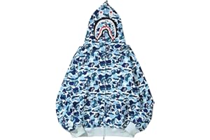 MINIDORA Uomo Felpa con Cappuccio Giacca con Cappuccio E Zip Tessuto Liscio con 3D Stampato di Squalo Camuffare Pullover