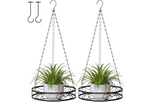 Bomclap Hängende Pflanzgefäße aus Metall, 2er Set Pflanzenaufhänger Blumenampel Innen mit Deckenhaken & Hängekette, Schwarz