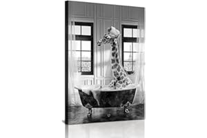 IUNTWEIE Animaux Dans La Salle De Bains Photos, Animaux Noir Blanc Baignoire Image Murale Drôle Impressions Toile Poster Art, Art Mural, Décor à La Maison Minimaliste - Sans Cadre (Animal -3, 40x60cm)