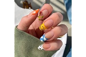 Luvadeyo - 24 unghie finte a mandorla. affusolate, lunghezza media, da donna e ragazza, in acrilico, con colla