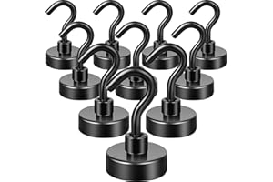Neosmuk Lot de 10 crochets magnétiques noirs, 20 kg, aimants néodyme haute performance avec crochets, crochets extra puissants à suspendre