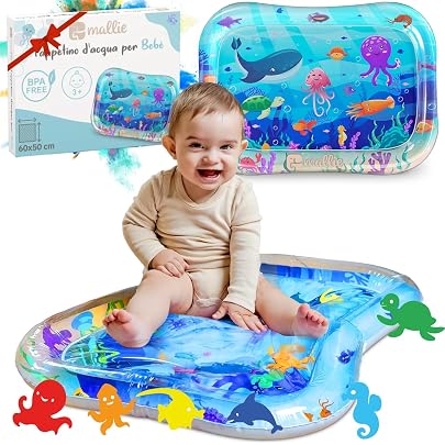 Aolso Tappetino Gonfiabile per Neonati, 68x51cm Tappetino Tummy Time Gonfiabile, Baby Water Mat in PVC Tappetino Gonfiabile per Neonati senza BPA, Rafforza i Muscoli del Tuo Bambino, Modello di Polpo