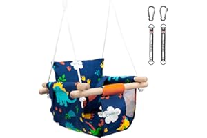 Katomi Balançoire pour bébé Motif Dinosaure, balançoire en Bois pour Enfants + Ceinture de sécurité, balançoire pour Enfants et bébé Jardin intérieur extérieur